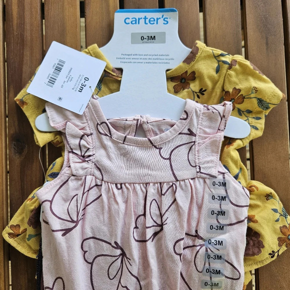 Carter's Baby 3M Girls' 4 Piece Set Short Sleeve Bodysuits with Pants - Picture 2 of 12